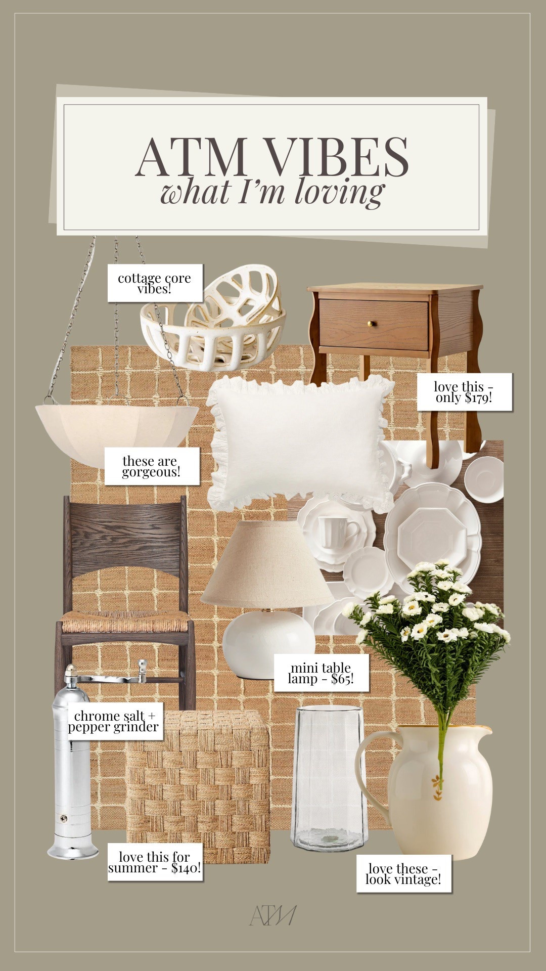 ATM Vibes - What I’m Loving! 

cottage core, cottage finds, neutral home finds, summer home finds, summer decor, seasonal decor 

#LTKSeasonal #LTKHome #LTKSummerEdit