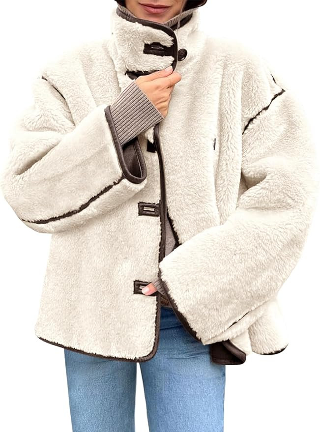 Tankaneo Womens Faux Fur Jackets Warm Winter Casual Button Down Stand Collar Long Sleeve Shaggy O... | Amazon (US)