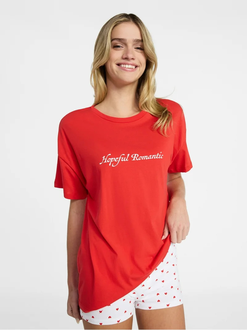 No Boundaries Sleep Graphic Tee and Boxer Shorts Set, 2-Piece, Women’s XXS-3X | Walmart (US)