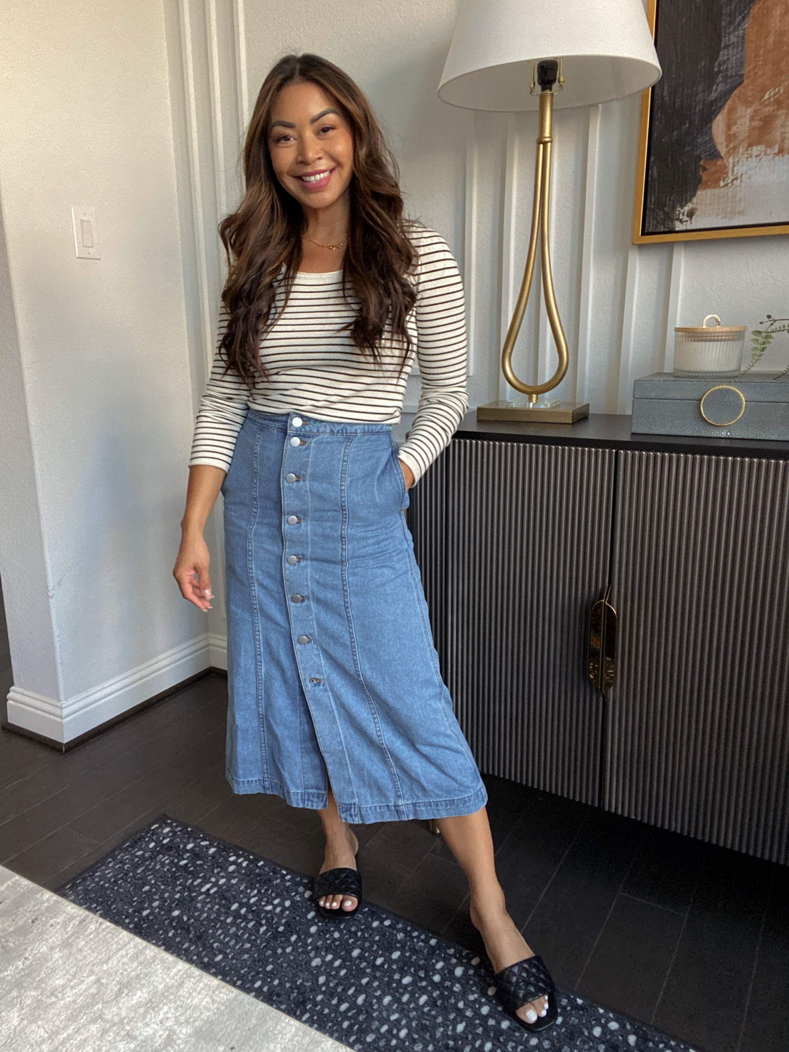 Denim midi skirt styling 

#LTKover40 #LTKBacktoSchool #LTKstyletip