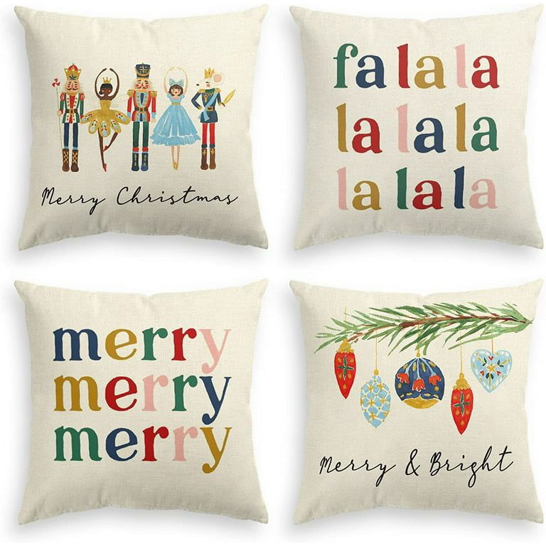 Artoid Mode Nutcracker Fa La La Merry Christmas Pillow Covers 18 x 18 Inch, Set of 4 Square Winte... | Walmart (US)