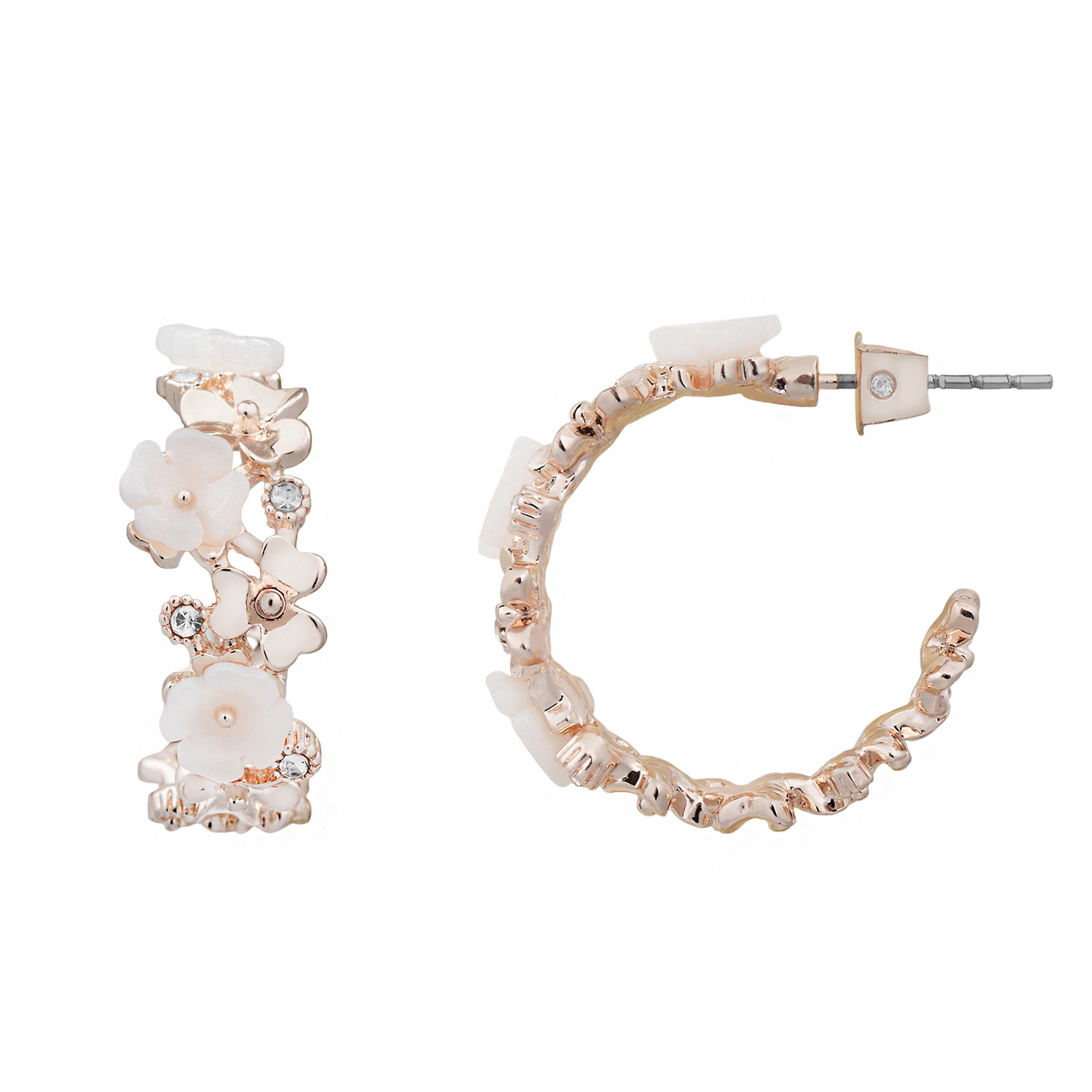 LC Lauren Conrad Rose Gold Tone & White Chunky Floral Hoop Earrings | Kohl's