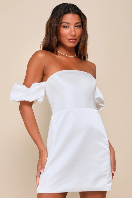 Significant Sensation White Satin Off-the-Shoulder Mini Dress | Lulus