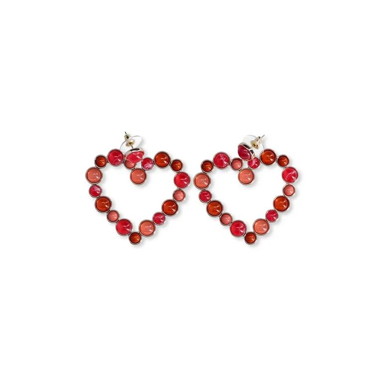 Time and Tru Women's Gold Tone Heart Drop Earrings with Multi Color Beads | Walmart (US)