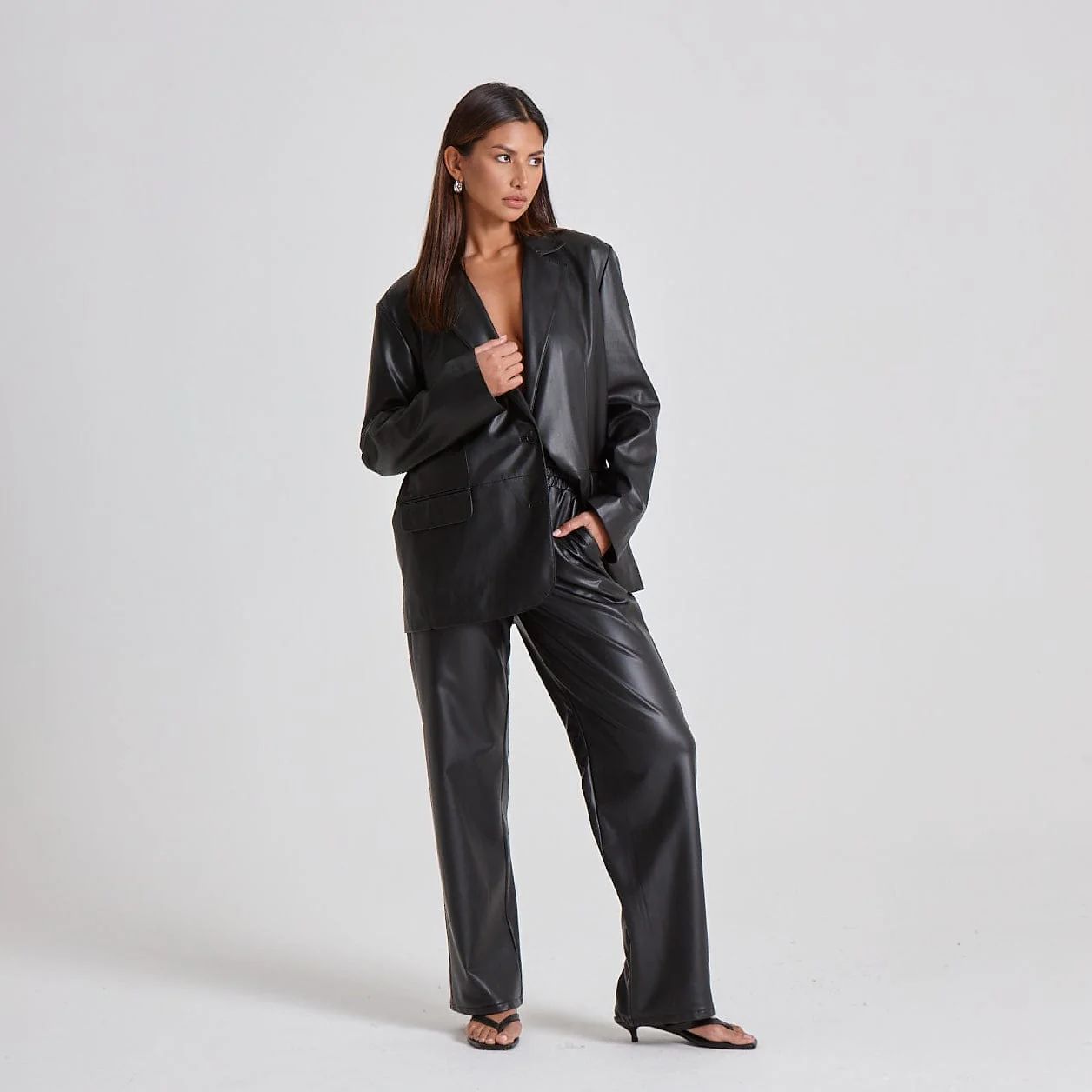 VEGAN LEATHER WIDE LEG TROUSERS - BLACK | WAT The Brand