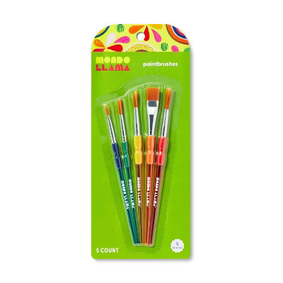 5ct Paintbrush Set - Mondo Llama™: Multicolor Artist Brushes for Watercolor, Round & Flat, 6.25... | Target