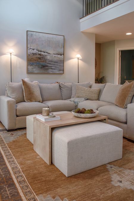 This serene family room is the perfect setting for gathering with friends and family. #modernorganicdesign #familyrooms

#LTKhome