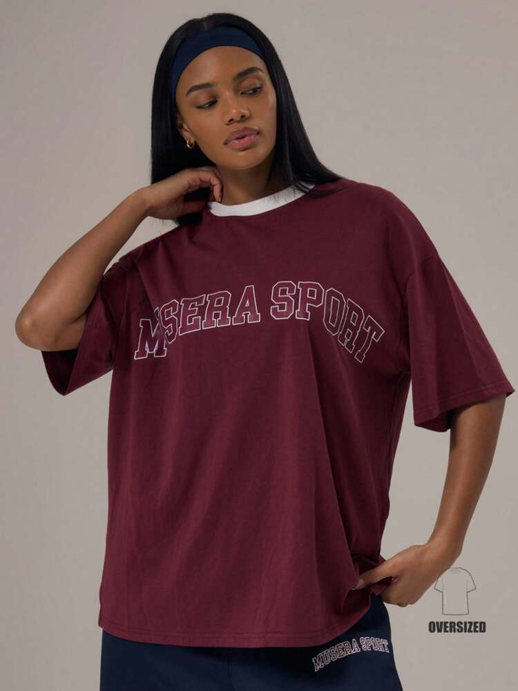 Musera Sport Camiseta deportiva oversize con eslogan gr\u00e1fico, ropa deportiva de invierno, gi... | SHEIN