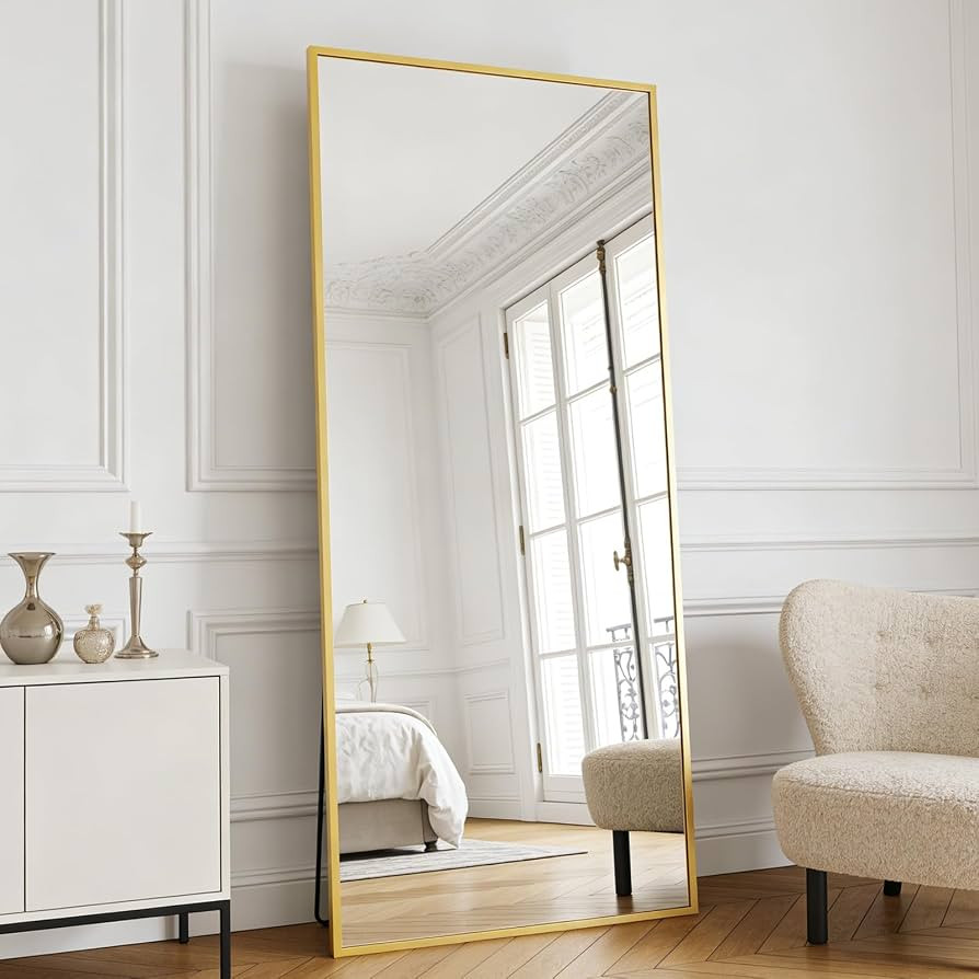 Gold Mirror Full Length, 65"x24" Floor Mirror with Stand, Full Body Mirrors for Bedroom, Hanging ... | Amazon (US)