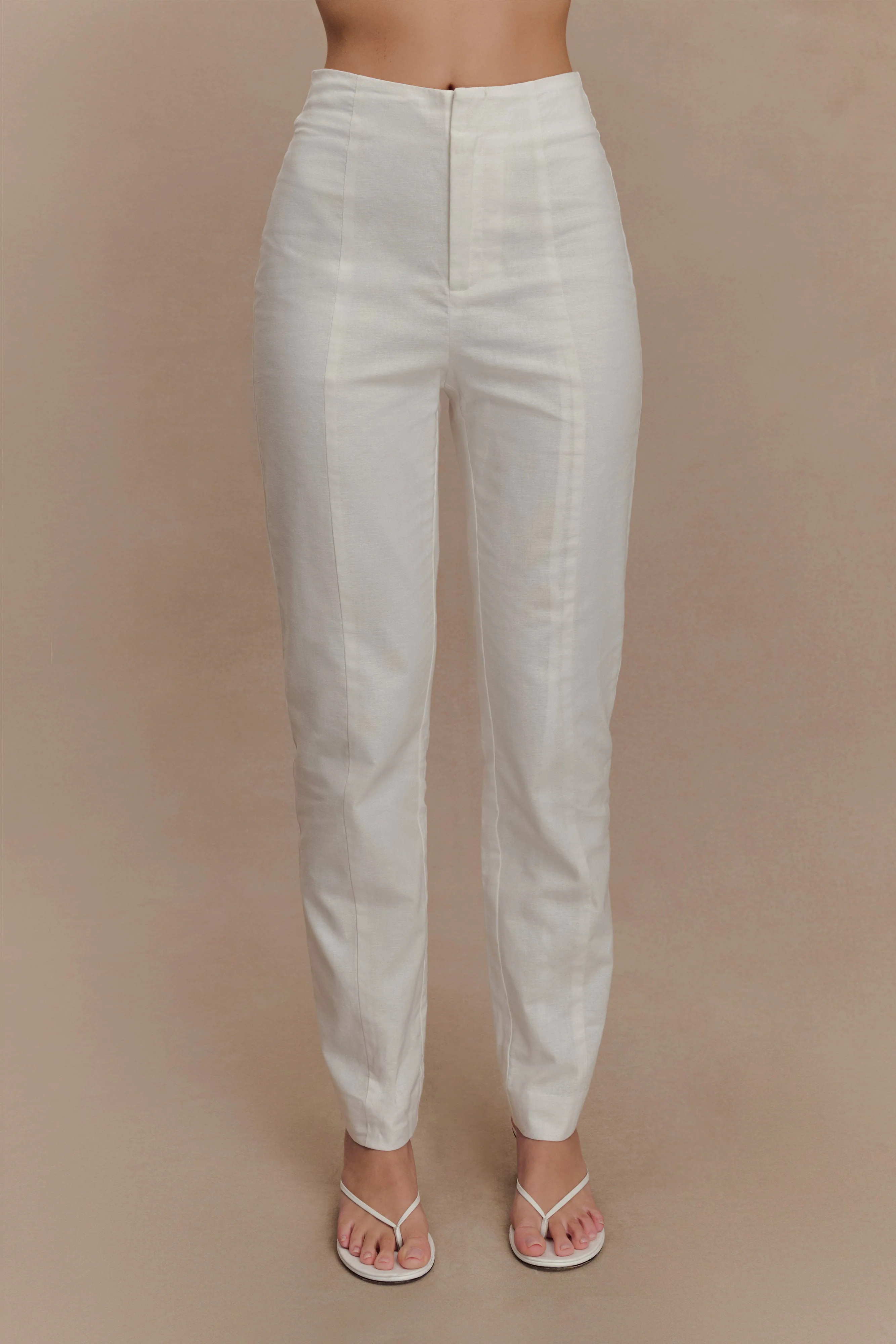 Dora Linen Straight Leg Pant - Ivory | MESHKI US