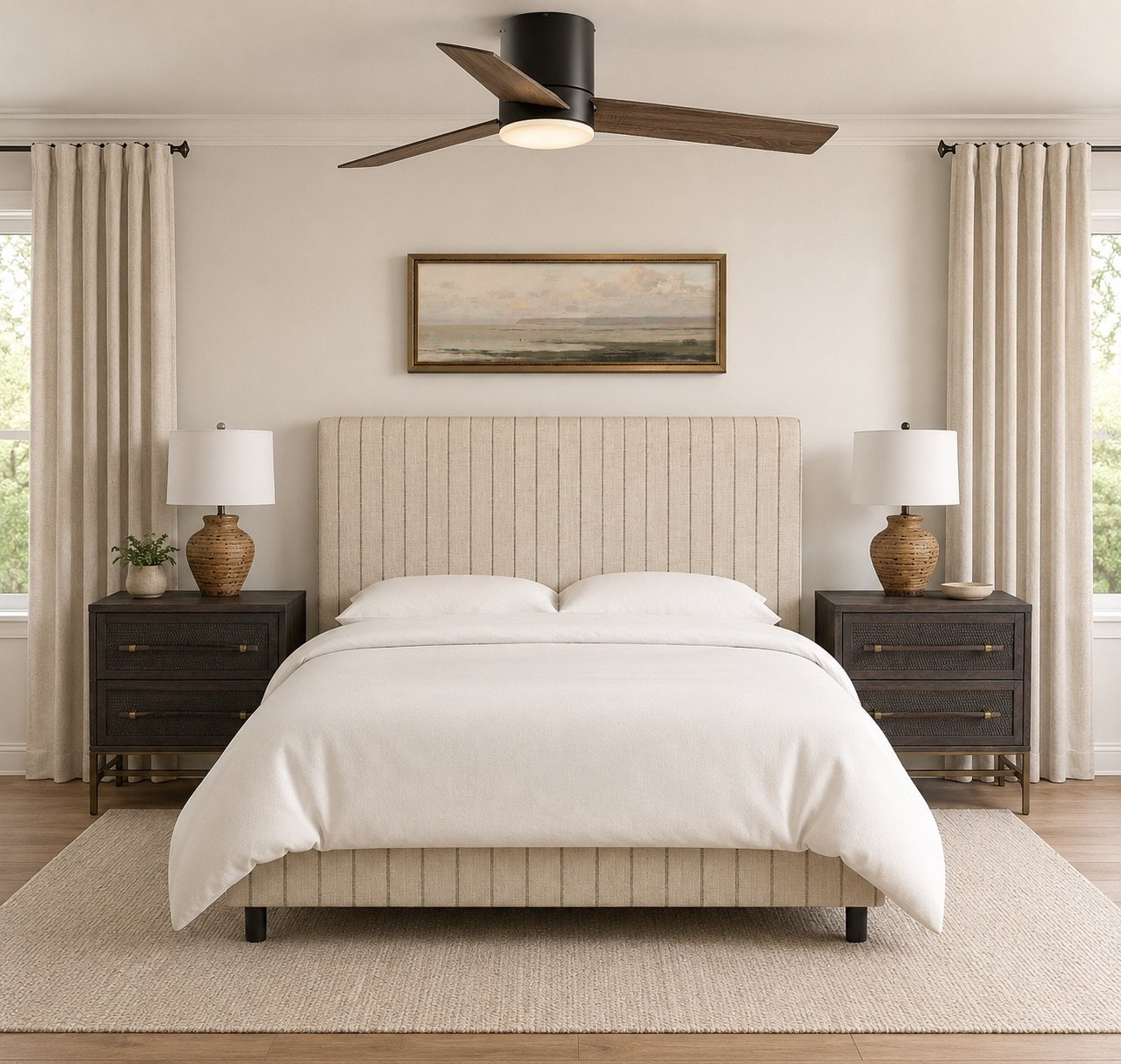 A pinstriped upholstered bed! Doesn’t get better than that!!

#LTKHome