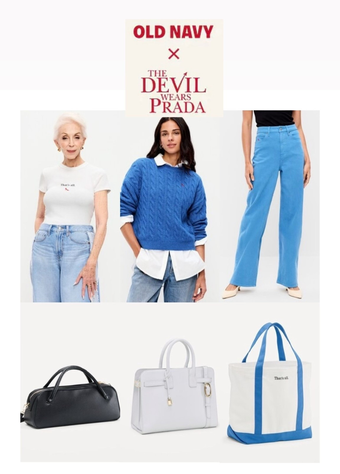 Old Navy X Devil Wears Prada collab! Cerulean sweater and jeans, and the chicest handbags! New!

#LTKSeasonal #LTKdayinmylife #LTKselfcare