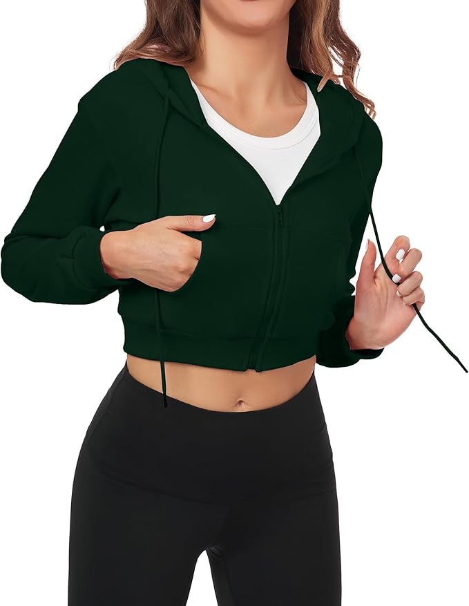 FKEEP Cropped Zip Up Hoodie Women Jacket Top Sweatshirt Casual Basic Gym Workout Sport | Amazon (US)