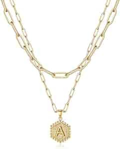 Amazon.com: Gold Layering Initial Necklaces for Women, 14K Gold Plated Paperclip Chain Necklace f... | Amazon (US)