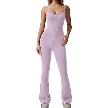 QINSEN Flare Jumpsuits for Women Spaghetti Straps Scoop Neck Bodycon Full Length Casual Unitard P... | Amazon (US)