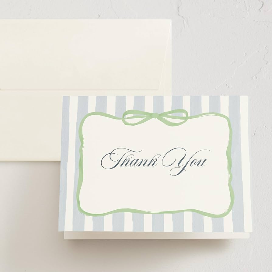 Minted Thank You Cards Pack, 10 Thank You Cards with 10 Envelopes, Blank Card, Green Bow & Stripe... | Amazon (US)