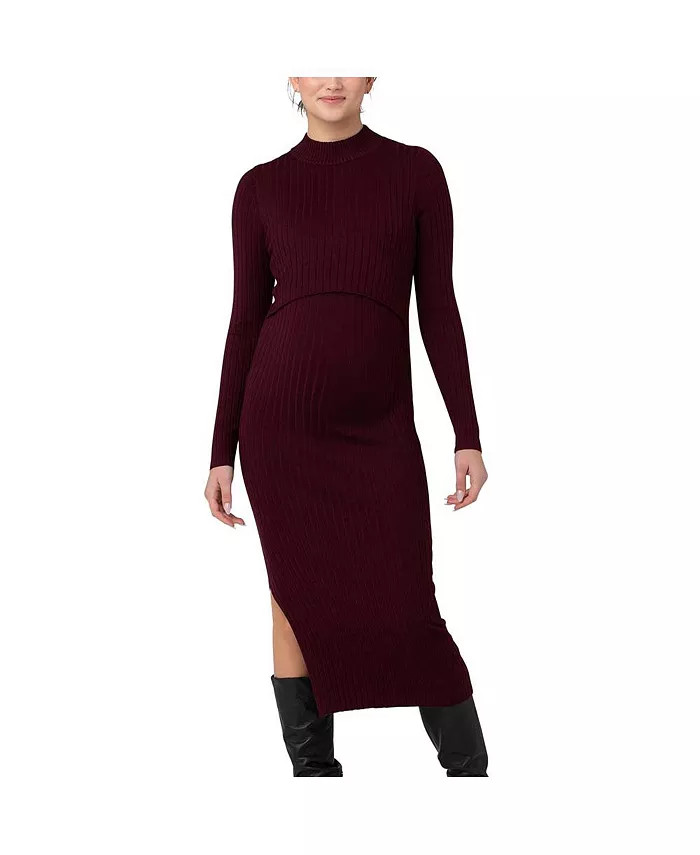 Nella Rib Nursing Knit Dress Maroon | Macy's