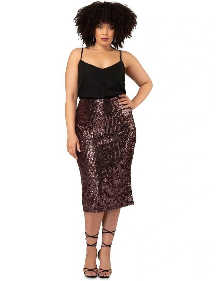 Foolish Sequin Midi Skirt in Brown | Myer