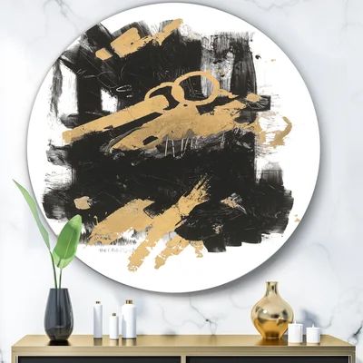 'Gold and Black Drift I' Painting on Metal Circle East Urban Home Size: 23" H x 23" W x 1" D | Wayfair North America