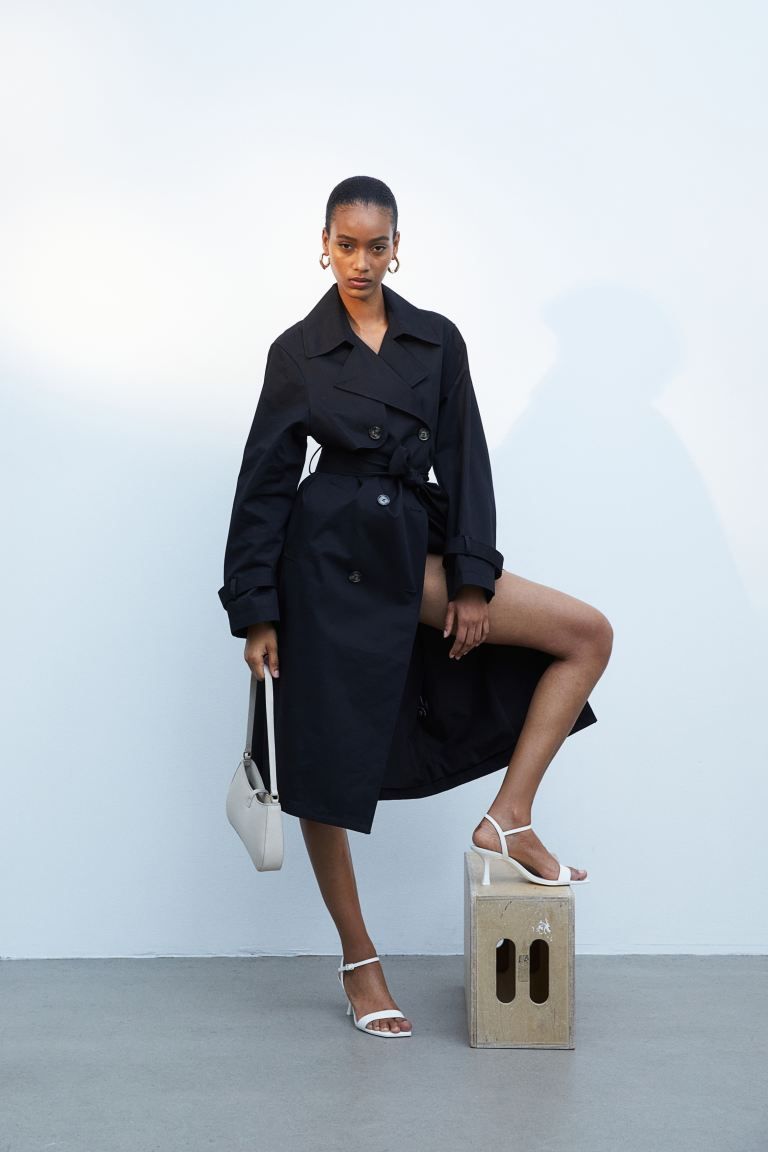 Cotton Twill Trench Coat - Black - Ladies | H&M US | H&M (US + CA)