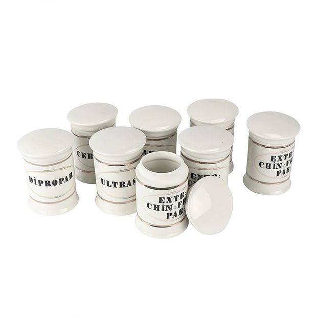Lidded Ceramic Apothecary Jars Set of 8 | Antique Farm House