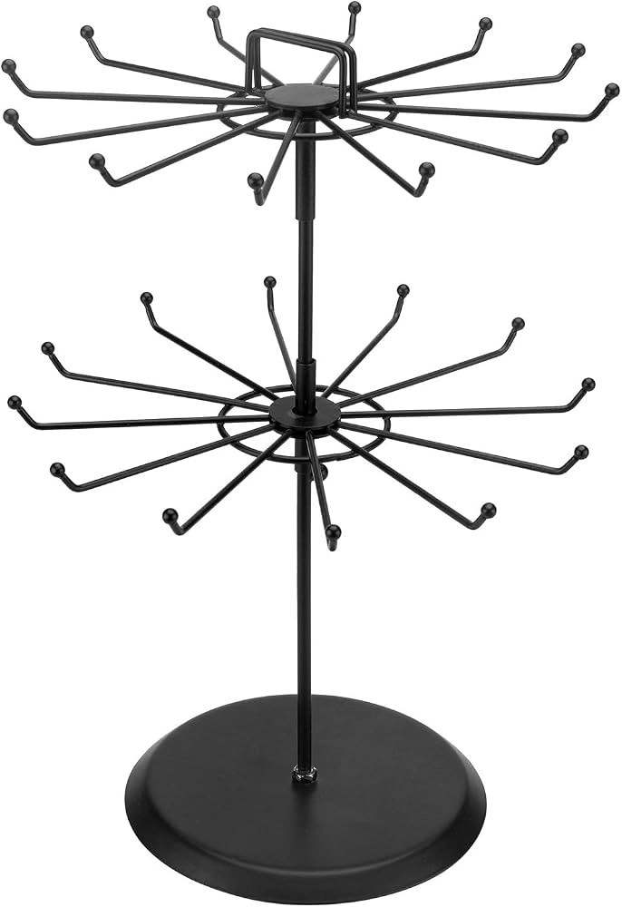 MyGift 2 Tier Black Metal Rotating Necklace and Bracelet Organizer Jewelry Stand with 24 Hooks, M... | Amazon (US)