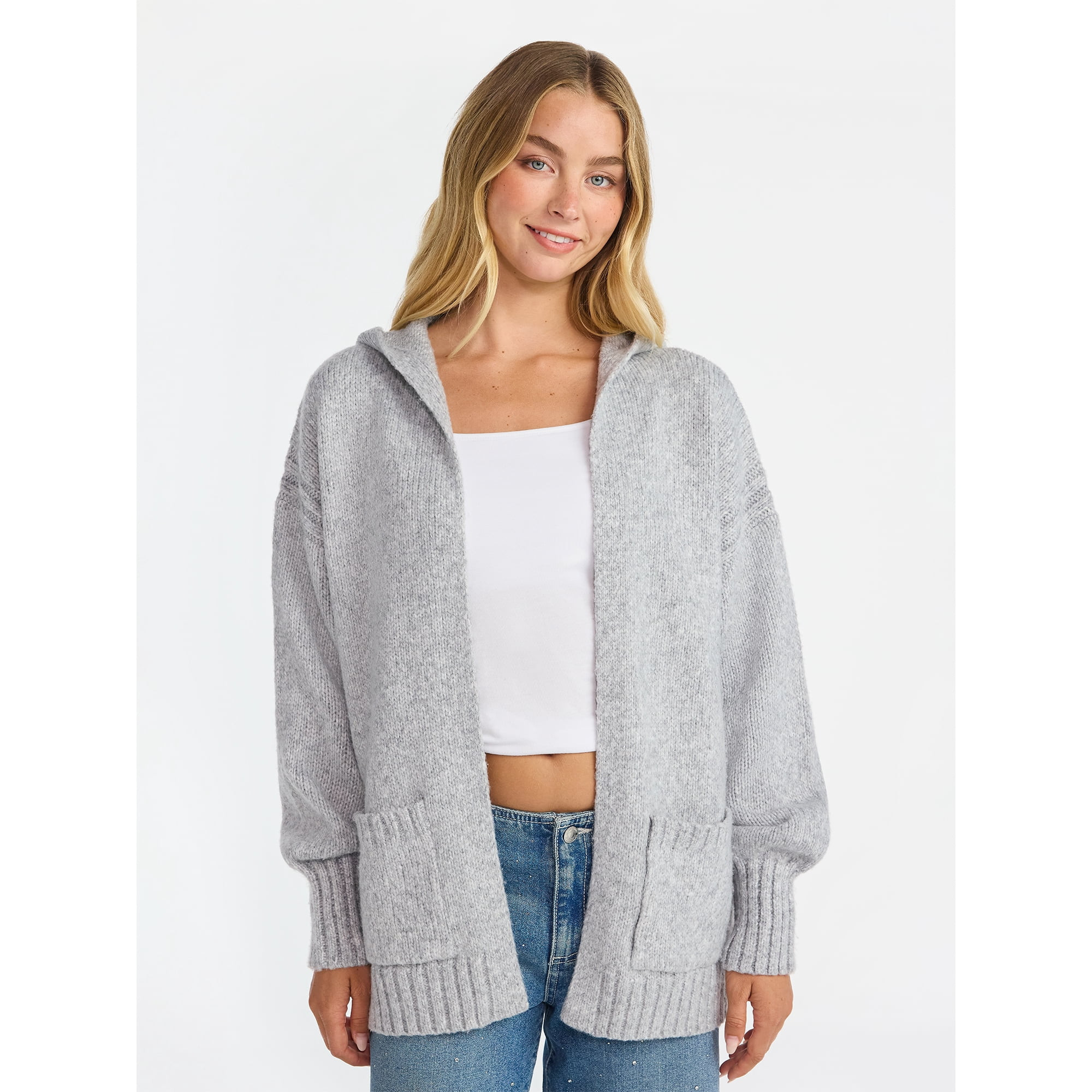 No Boundaries Fashion Hooded Cardigan, Women's | Walmart (US)
