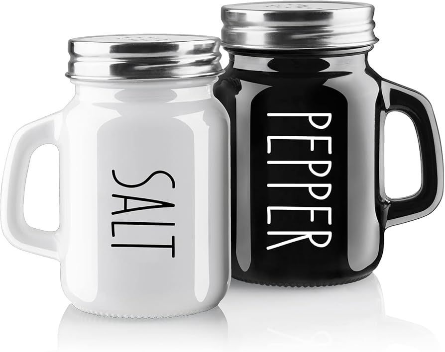 Salt and Pepper Shakers Set, Bivvclaz 4 oz Glass Black White Salt Pepper Shaker Set with Stainles... | Amazon (US)