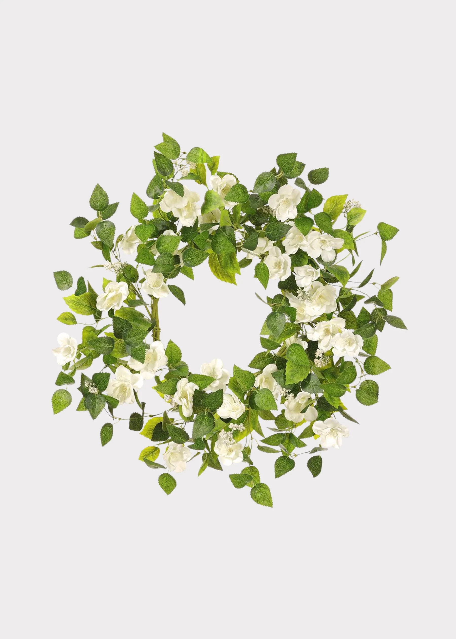 White Artificial Wild Rose Flower and Leaf Wreath - 22" | Afloral