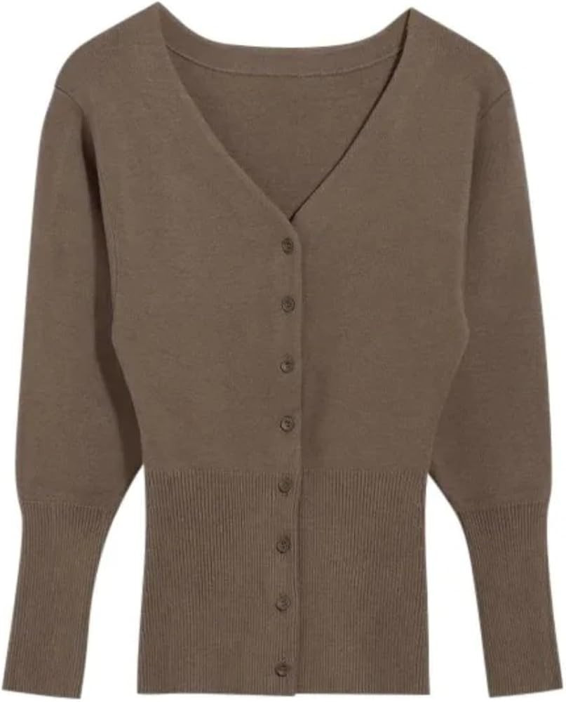 Casual Slim V Neck Knit Cardigan Women Single Breasted Long Sleeve Sweater Lady Solid Soft All-Ma... | Amazon (US)