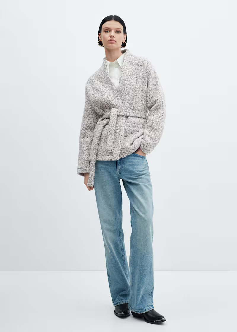 Wool-blend jacket with belt -  Women | Mango United Kingdom | MANGO (UK)