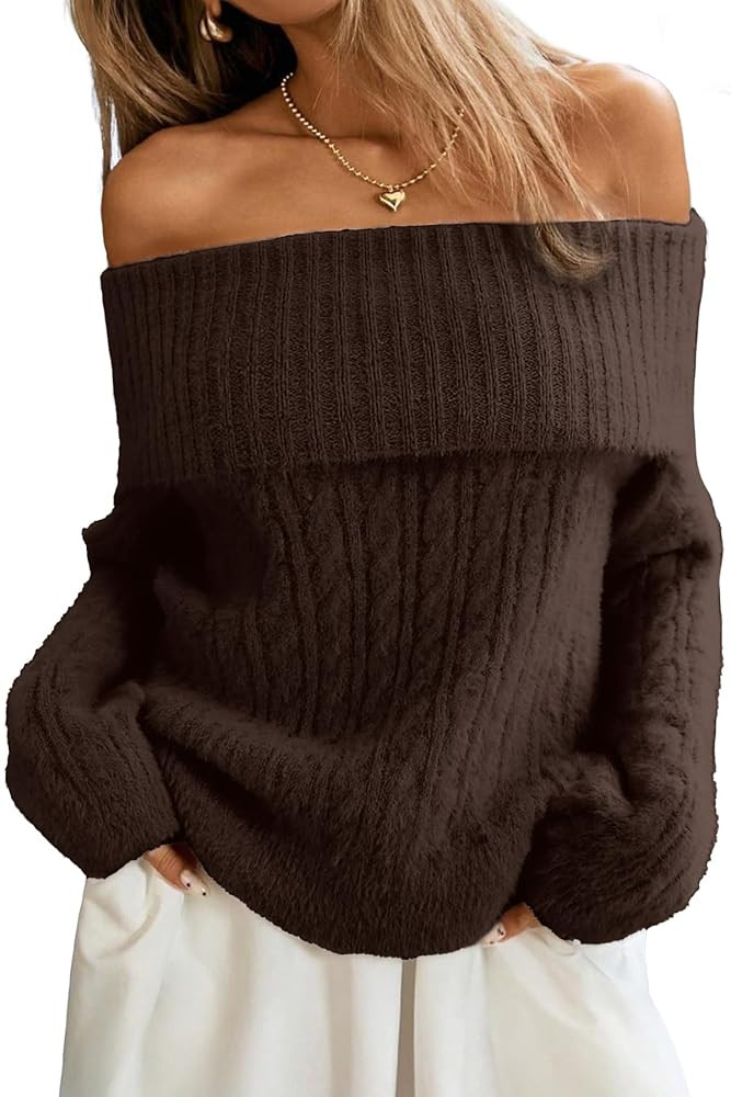 ELLEVEN Women’s Off Shoulder Cable Knit Sweater, Soft Oversized Pullover for Casual Fall Winter... | Amazon (US)