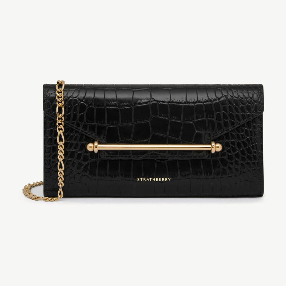 Strathberry - Multrees Chain Wallet - Crossbody Leather Mini Clutch - Black | Strathberry