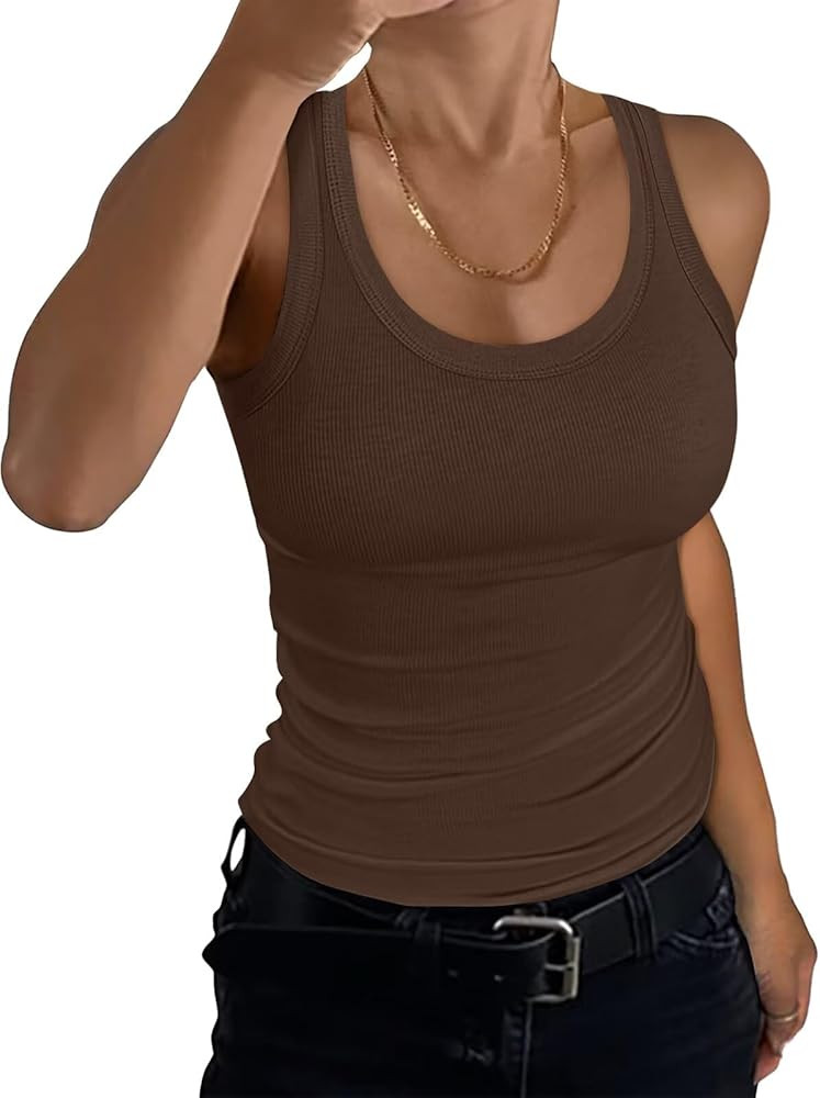 EADINVE Women's Scoop Neck Ribbed Tank Top Basic Sleeveless Racerback Tops Summer Trendy Slim Fit... | Amazon (US)