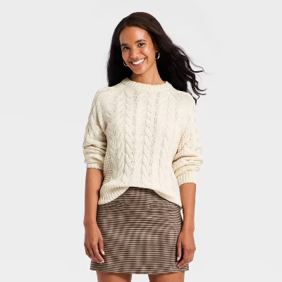Women's Long Sleeve Round Neck Cable Sweater - A New Day™ | Target