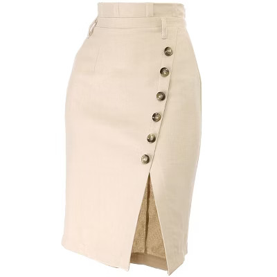 Allegra K Women's Vintage Button Decor Belted Split Front Knee Length Pencil Skirt | Target