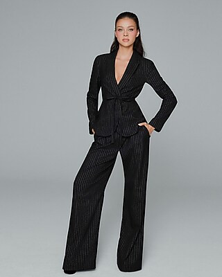 Metallic Pinstripe High Waisted Relaxed Trouser | Express