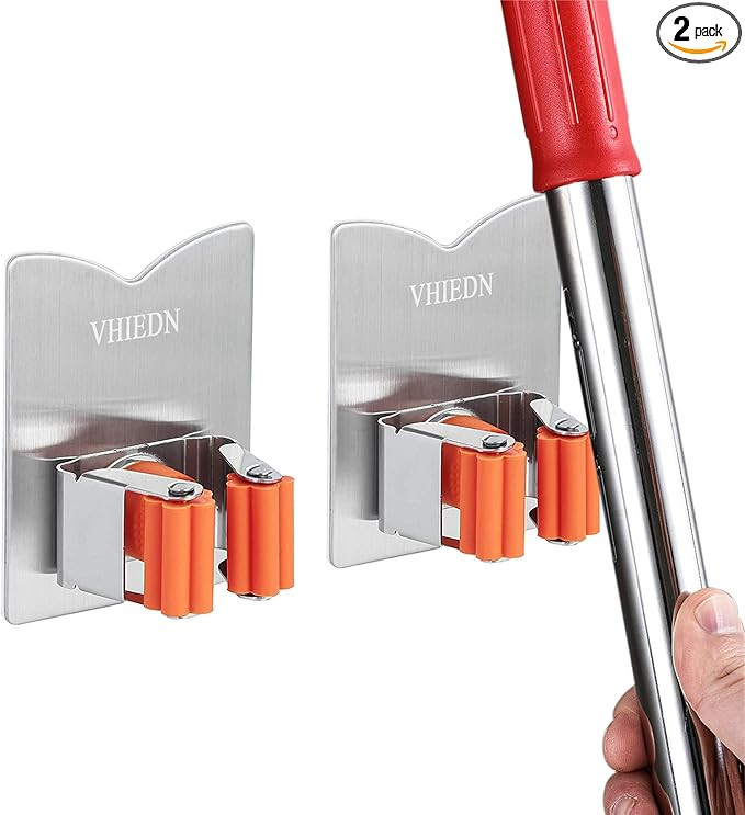 Broom Mop Holder Wall Mounted, Stainless Steel Adhesive Single Broom Hanger Hook for Bathroom Kit... | Amazon (US)