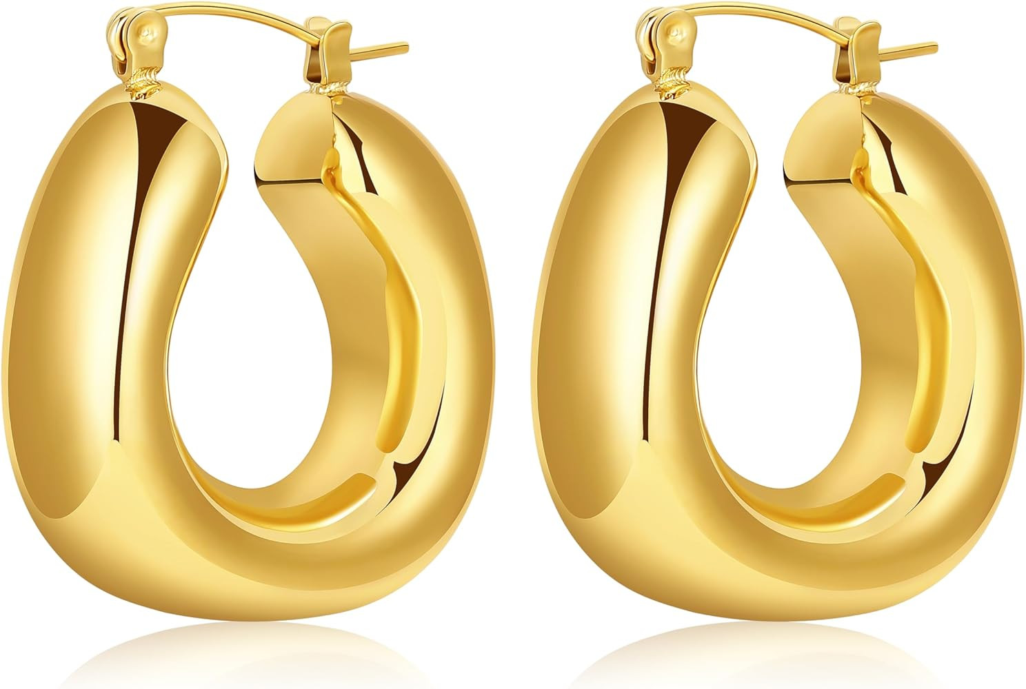 Chunky Gold Hoop Earring for Women, 18K Gold Plated Lightweight Thick Gold Hoops Earrings, Hypoal... | Amazon (US)