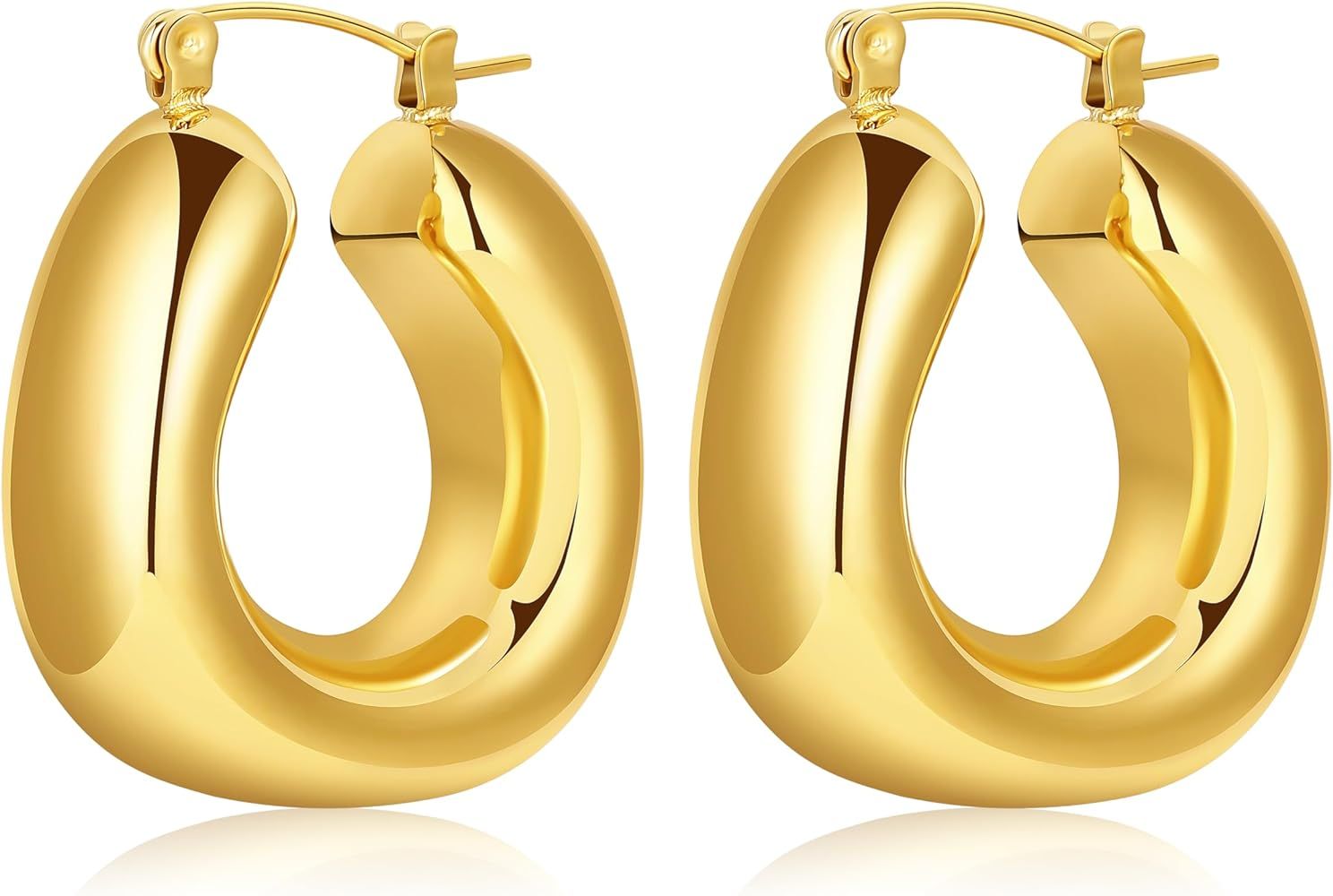 8YEARS Chunky Gold Hoop Earring for Women, 18K Gold Plated Lightweight Thick Gold Hoops Earrings,... | Amazon (US)