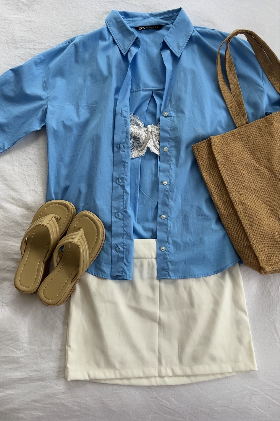 Simple summer outfit - Matilda Djerf outfit inspo. Zara Button up. Mini Skirt. Summer fashion. Mini skirt. 

#LTKfit #LTKaustralia #LTKeurope