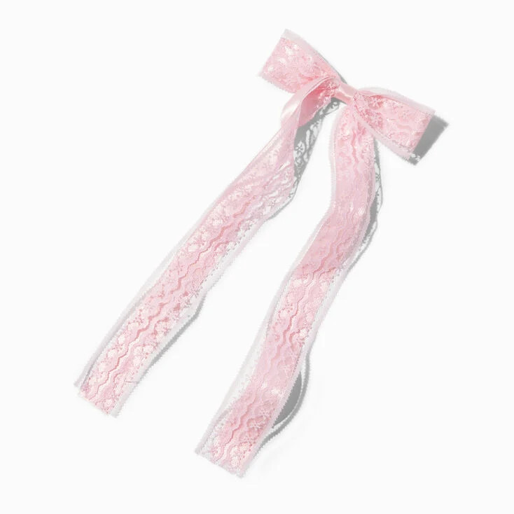 Blush Pink Lace Satin Hair Bow Clip | Claire's (UK)