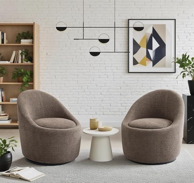 Set of 2 Modern Brown Accent Barrel Chairs with Hidden Storage and 360 Swivel for Living Room/Bed... | Amazon (US)