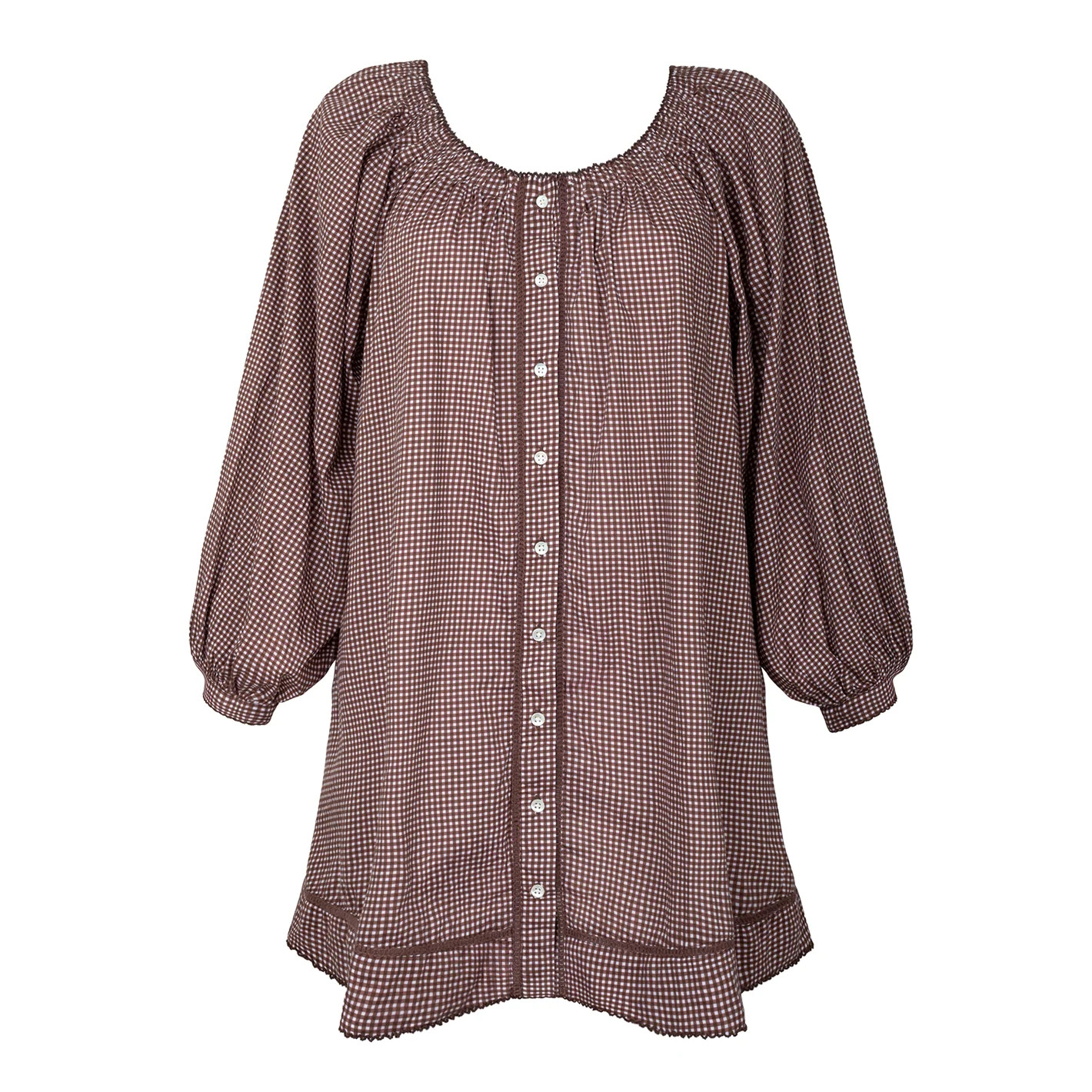 women's cocoa gingham long sleeve cotton coverup | Minnow