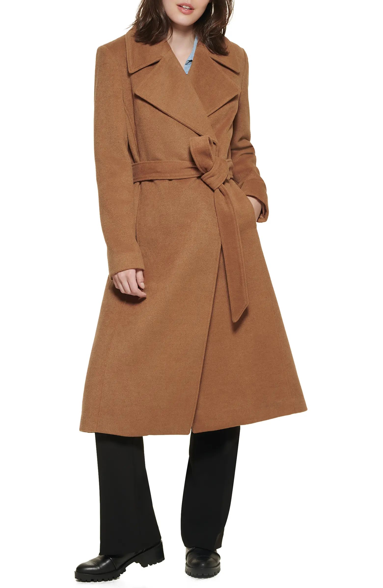 Karl Lagerfeld Paris Wool Blend Wrap Coat | Nordstrom | Nordstrom
