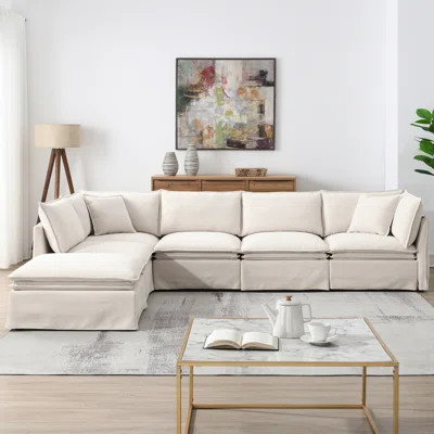 Modular Sectional Sofa with Movable Ottoman, 6-seat L Upholstered Indoor Furniture, Wide Seats, Free Combination, Oversized Chenille for Living Room & | Wayfair North America