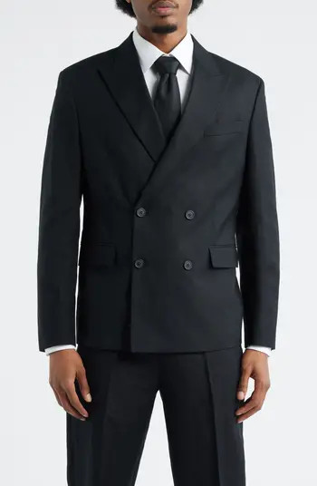 Black Linen Blend Double Breasted Sport Coat | Nordstrom