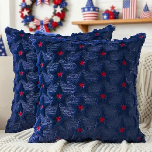 DFXSZ 4th of July Pillow Covers 18x18 inch Set of 2 4th of July Decor Red Embroidery Star Decorat... | Amazon (US)