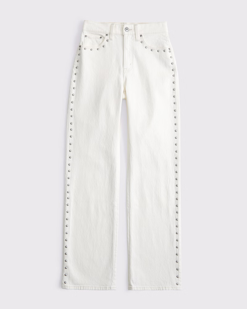 Abercrombie & Fitch Women's High Rise 90s Relaxed Jean in Ecru Studded - Size 34 LONG | Abercrombie & Fitch (US)