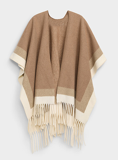 Neutral-block fringed poncho | Simons